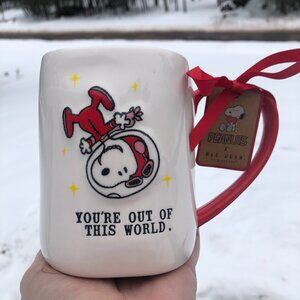 Rae Dunn Peanuts Snoopy Astronaut You're Out of This World Valentines Day Mug
